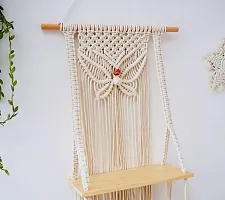 Handmade Woven Cotton Rope Bohemian Home Wall Decor Wooden Wall Shelf Number of Shelves  1 White-thumb1