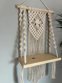 Macrame Handmade Wooden Wall Shelf  Bohemian Wall Shelf for Living Room Bed Room Set of 2  Pack of 2 White-thumb2