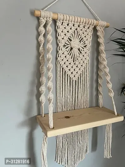 Macrame Handmade Wooden Wall Shelf  Bohemian Wall Shelf for Living Room Bed Room Set of 2  Pack of 2 White-thumb3