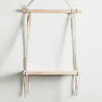 Macrame Wall Hanging Shelf Wood Floating Shelves with Wooden IvoryWhite-thumb2