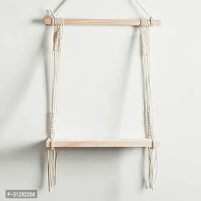 Macrame Wall Hanging Shelf Wood Floating Shelves with Wooden IvoryWhite-thumb3