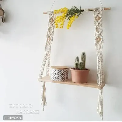 Cotton Macrame Wall Hanging Shelf for Living Room Bedroom 22 inch X 10 inch OffWhite-thumb0