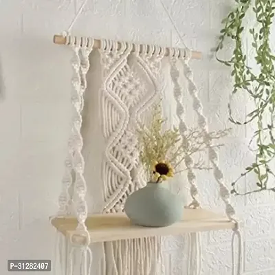 TIMJO Macrame Wall Hanging Shelf Decorative Handmade MADE IN INDIA 18 inch X 10 inch OFF WHITE-thumb0