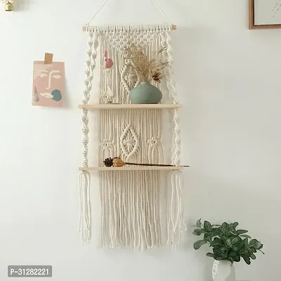 Macrame wall hanging double shelf 33 inch X 12 inch White