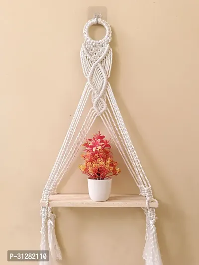 Macrame Shelf Decor Macrame Pot Planter Wall Hanging Tapestry 50 cm X 30 cm White-thumb0