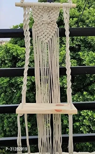 Macrame Handmade Wooden Wall Shelf  Bohemian Wall Shelf for Living Room Bed Room Twisted Pack of 2 White-thumb3