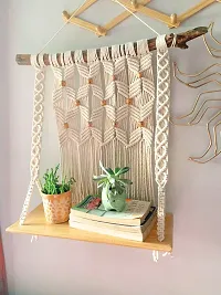 Home decor Handmade Macrame Wooden Shelf Wall Hanging ivory-thumb1