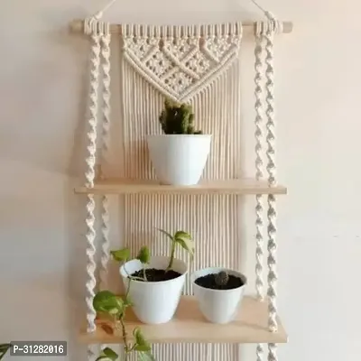 Macrame Handmade Wooden Wall Shelf for Living Room Bed RoomMADE IN INDIA. 40 inch X 12 inch OFF WHITE-thumb0