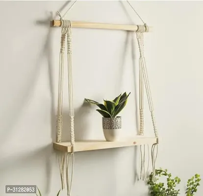 Macrame Wall Hanging Shelf Decor Shelf Made Wooden 50 cm White-thumb0