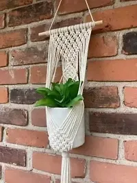 MACRAME COTTON PLANT HANGER MADE IN INDIA. 5 cm X 10 cm White-thumb1