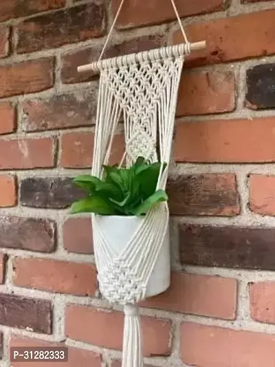 MACRAME COTTON PLANT HANGER MADE IN INDIA. 5 cm X 10 cm White-thumb2