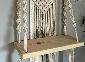 Macrame Handmade Wooden Wall Shelf  Bohemian Wall Shelf for Living Room Bed Room Twisted Pack of 2 White-thumb1