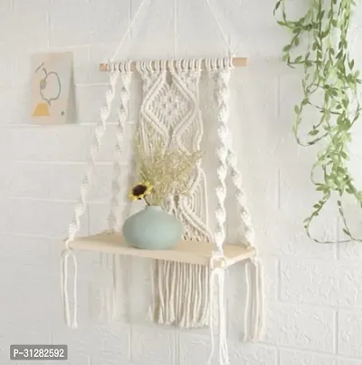 macrame wall hanging shelf 21 inch X 10 inch White-thumb3