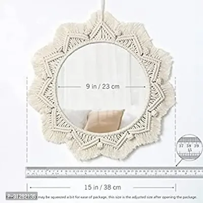 Macrame Wall hanging Mirror home decor living roomMADE IN INDIA. OFF WHITE-thumb2