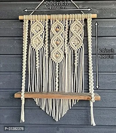 Macrame Wall Hanging Shelf Macrame Woven Macrame Tapestries MADE IN INDIA 61 cm X 41 cm OFF WHITE-thumb0