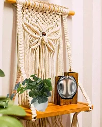 Handcrafted Macrame Wall Hanging Shelf Indoor Wall Decor for Bedroom White-thumb1