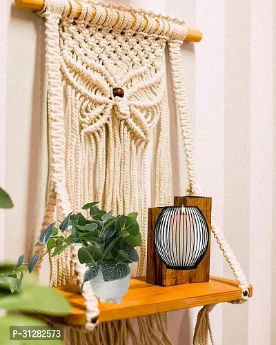 Handcrafted Macrame Wall Hanging Shelf Indoor Wall Decor for Bedroom White-thumb2