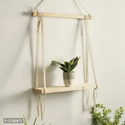 Macrame Wall Hanging Shelf With Wooden Dowel White-thumb0