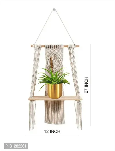 Macrame Wall Hanging Shelf  Wall Hanging Shelf for Home Decor Living Room 22 inch X 12 inch OffWhite-thumb0