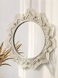 Wall Mirror with Fringes Round Antique Mirror Frame ArtMADE IN INDIA. 40 cm X 40 cm OFF WHITE-thumb1