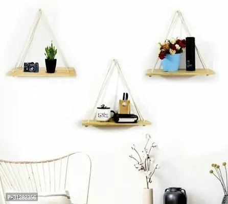 Macrame Wall Hanging Shelf Wood Floating Shelves with Wooden Dowel Living White-thumb0