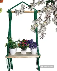 Macrame Indoor Wall Hanging Shelf Chic Decor Wood Floating Shelves Green-thumb2