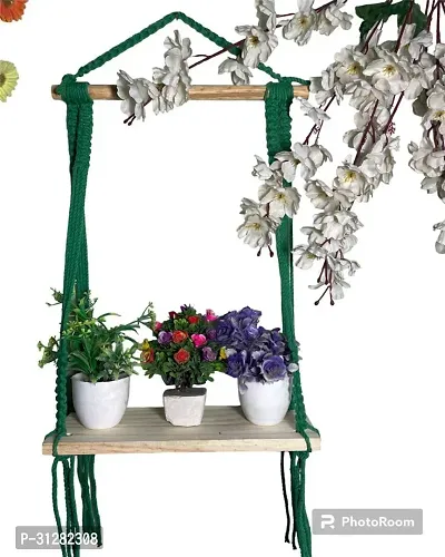 Macrame Indoor Wall Hanging Shelf Chic Decor Wood Floating Shelves Green-thumb3