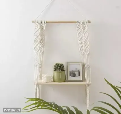 Macrame wall hanging shelf 24 inch X 4.5 inch White-thumb3