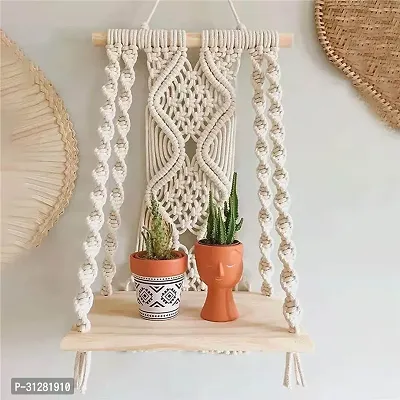 Macrame Wall Hanging Shelf Macrame Cotton Floating Shelf Plant Hanger White-thumb0