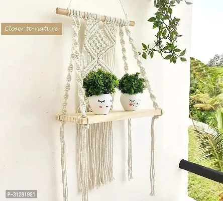 Macrame Wooden Wall Hanging.MADE IN INDIA 25 inch X 12 inch OFF WHITE-thumb2