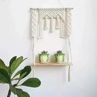 Handmade Floating MACRAME Hanging Shelf Display Plant Holder Natural Beige-thumb1