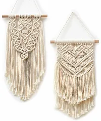 2Piece Macrame Wall Hanging Decor House Living Room White-thumb1