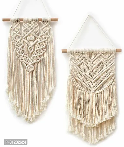 2Piece Macrame Wall Hanging Decor House Living Room White-thumb2