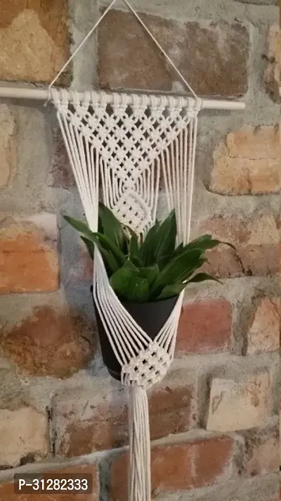 MACRAME COTTON PLANT HANGER MADE IN INDIA. 5 cm X 10 cm White-thumb0