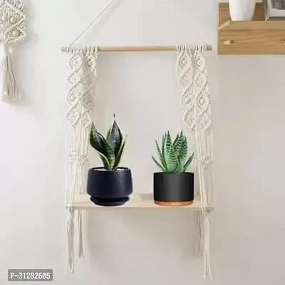 Macrame wall Hanging Wall Shelf MADE IN INDIA. 5 cm X 12 cm White-thumb0