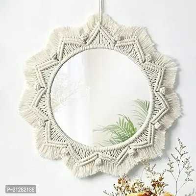 Macrame Wall hanging Mirror home decor living roomMADE IN INDIA. OFF WHITE-thumb0