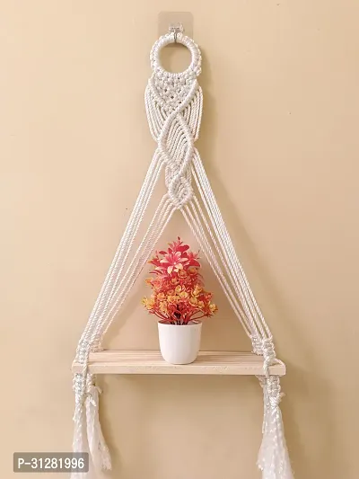 Home Decor Macrame Wall Hanging Shelf With Hook 50 cm X 30 cm White-thumb0