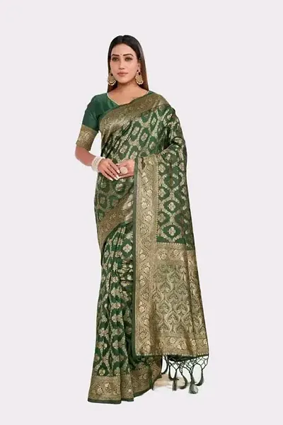 Panchaamrit Banarasi Strip Design Silk Blend Saree With Unstitched Blouse Piece -