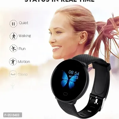 Exxelo Fitness D19 Smart Watch Waterproof Tracker Smart Watch D18 Smart Clock Round Heart Rate Measure for Men Women Kids Black Message Notifications