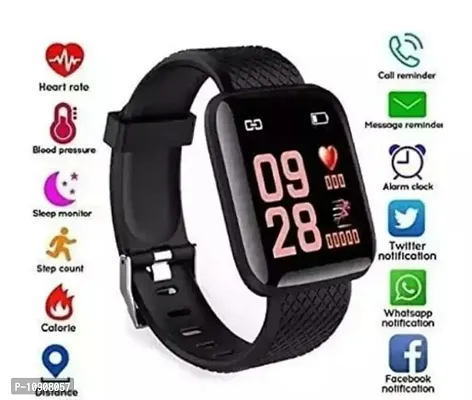 AJO ID116 Plus Bluetooth Fitness Smart Watch for Men and Women Activity Tracker (Black)-thumb0