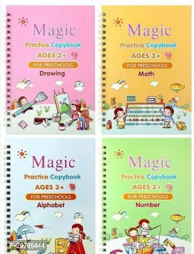 Magic book , Homeschool Supplies, Preschool workbook, Numbers  English  Drawing  Mathematics Auto Fade Pen  4 Books - 10 Riffile 1 Grip 1 pen Stationery-thumb2
