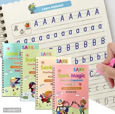 Magic book , Homeschool Supplies, Preschool workbook, Numbers  English  Drawing  Mathematics Auto Fade Pen  4 Books - 10 Riffile 1 Grip 1 pen Stationery-thumb0