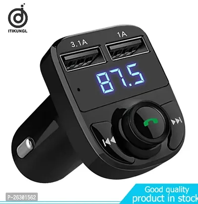 CAR X8 FM Transmitter Car Kit for Hands Free Call Receiver/Stereo Music Player/TF Card/Aux Mobile Connector and USB Mobile Charger for All Smartphones - (Black)-thumb0