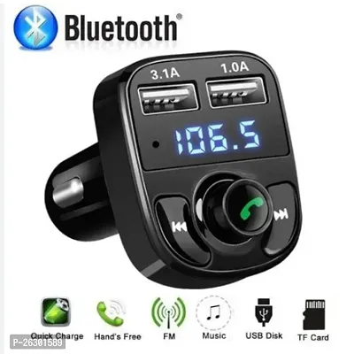 CAR X8 FM Transmitter Car Kit for Hands Free Call Receiver/Stereo Music Player/TF Card/Aux Mobile Connector and USB Mobile Charger for All Smartphones - (Black)-thumb0