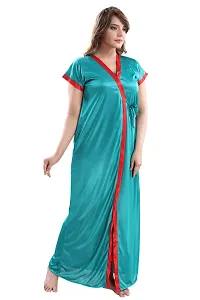 Be You Solid Women Satin Nighty with Robe (Turquoise, Free Size)-thumb2