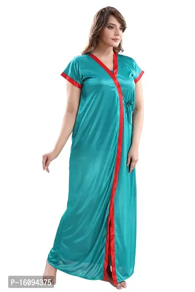 Be You Solid Women Satin Nighty with Robe (Turquoise, Free Size)-thumb3