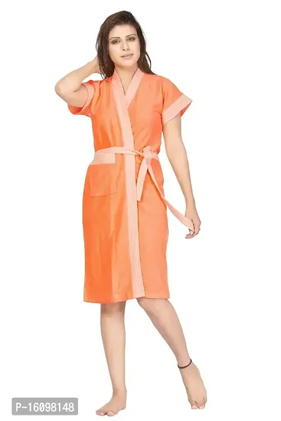 Peignoir Fashion Terry Cotton Orange Solid Two-tone Bathrobe for Women