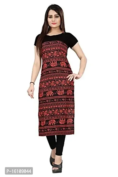 Glance Designs Women's Printed Straight Cut Crepe Kurti (Multicolour, XL)-thumb0