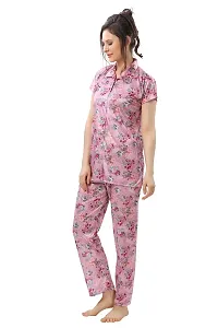 Peignoir Printed Satin Shirt  Pyjama Night Suit for Women, Pink - L-thumb4