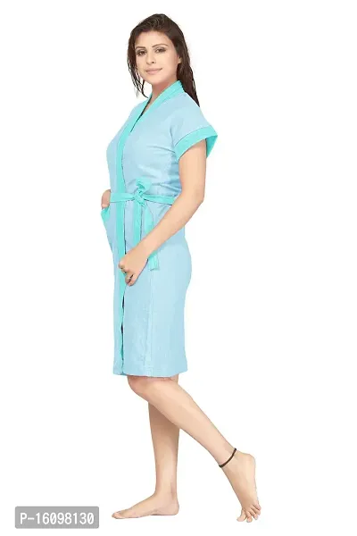 Peignoir Sky Blue Two-Tone Cotton Women Bath Robe-thumb3